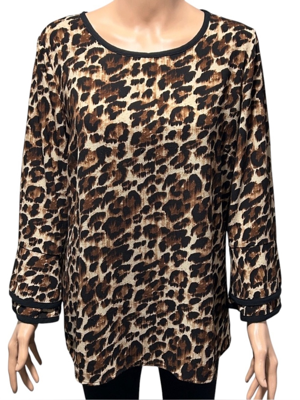 Tacera Leopard Print Long Sleeve Top - Black and Brown